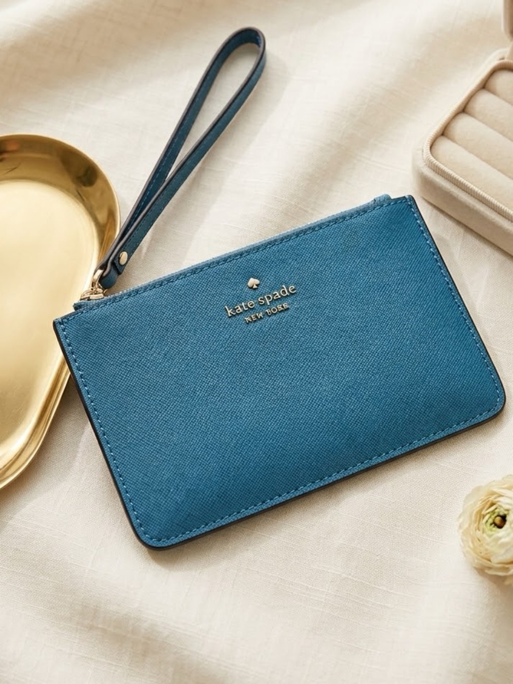 Kate Spade Women's Slim Wristlet Size 8"x4.5" Teal Saffiano Leather Wallet NWOT